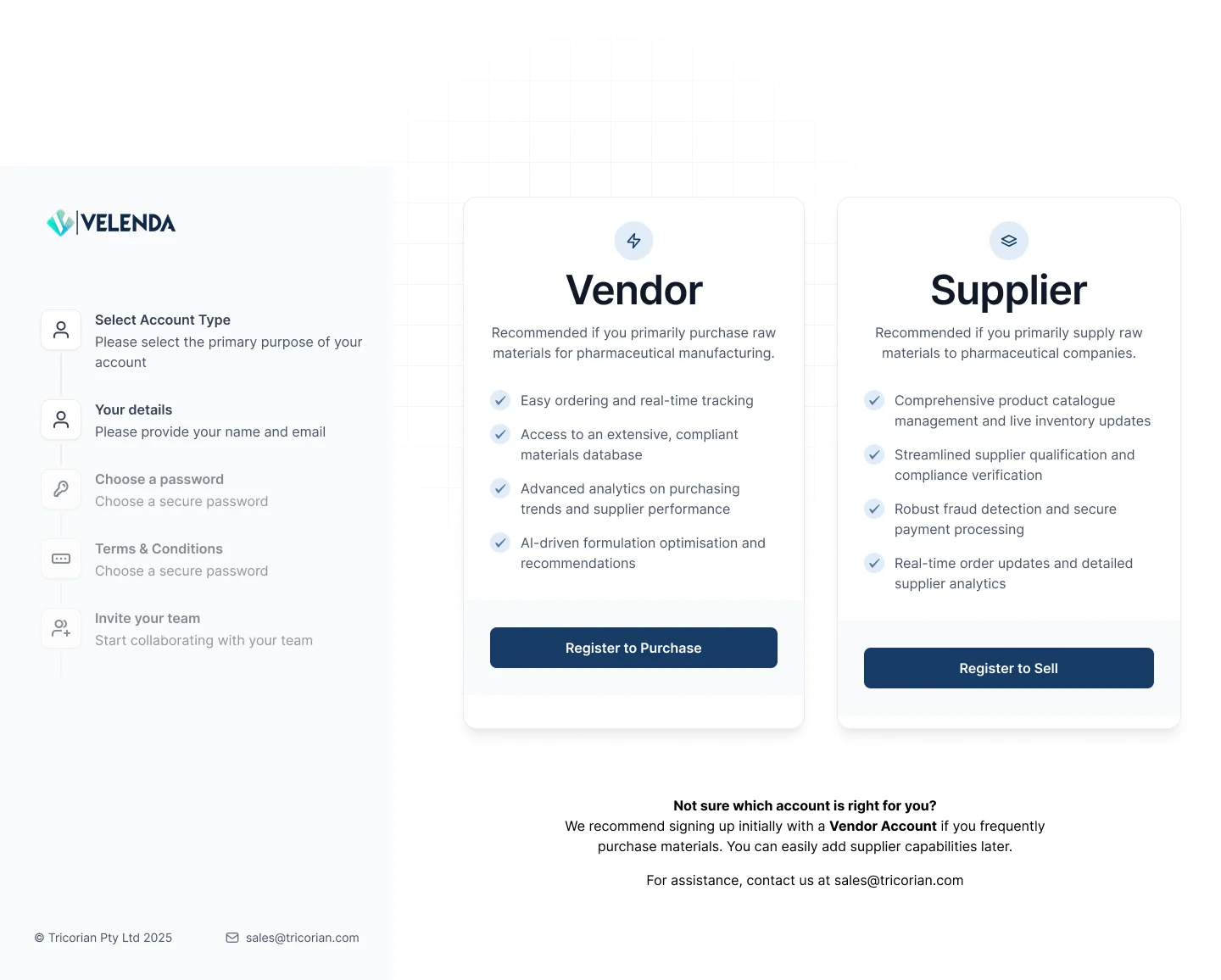 Velenda supplier registration portal